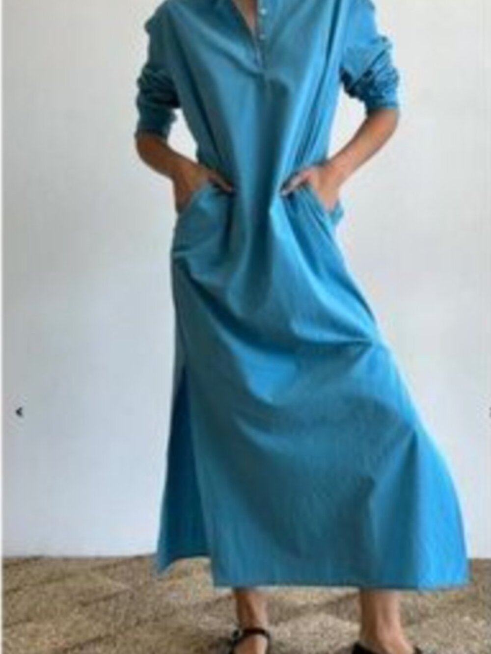 DONNI. Teal Blue Long Sleeve Maxi Dress